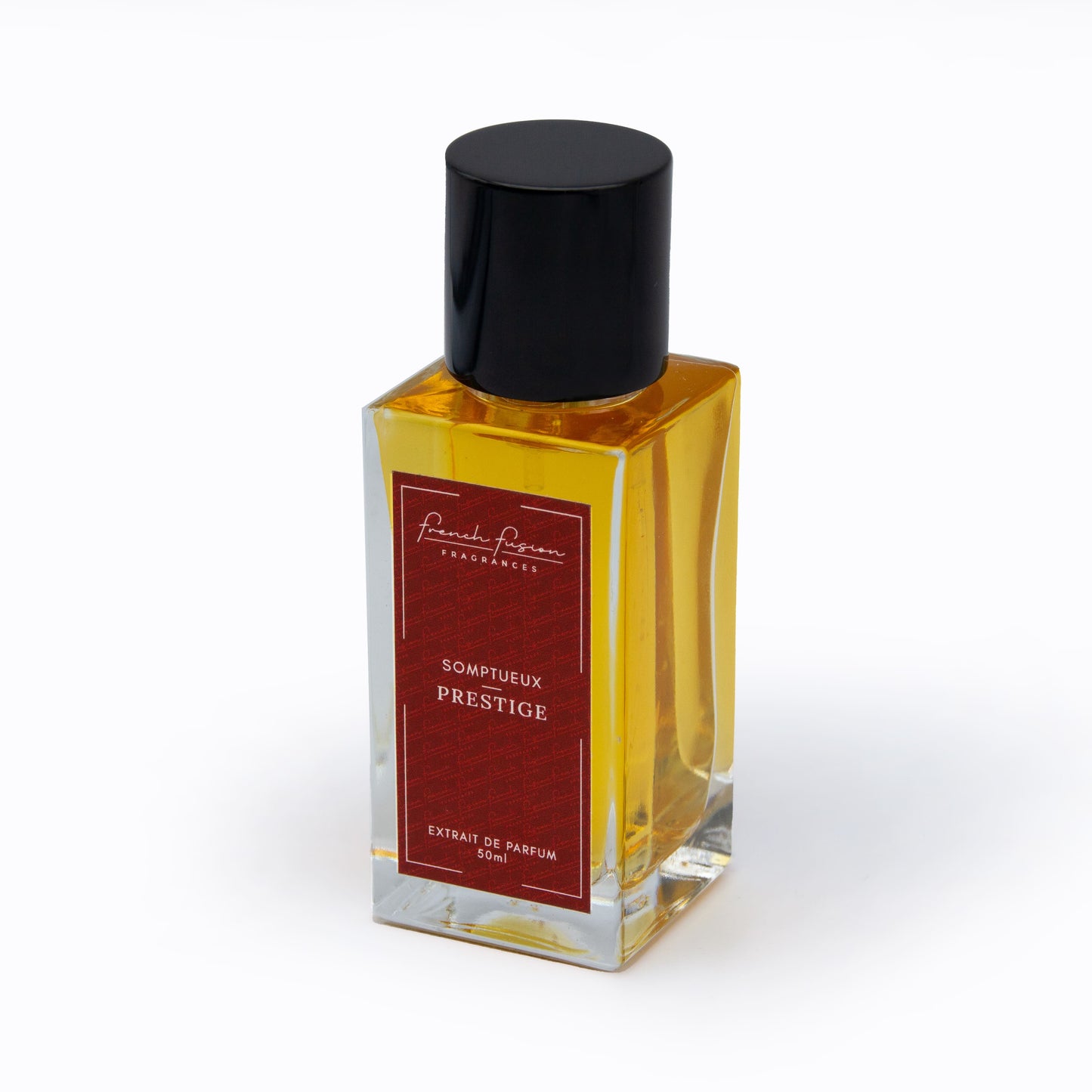 Vue 3/4 flacon Somptueux Prestige – parfum homme intense au caramel et oud