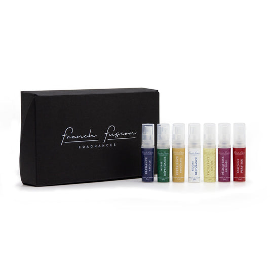 Coffret découverte – 7 extraits de parfum de luxe mixte, flacon miniature_sélection de parfums haut de gamme artisanaux_idée cadeau original, parfums rares à tester