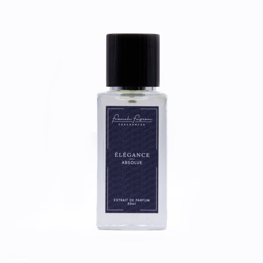 Élégance Absolue – parfum mixte haut de gamme, vue face du flacon raffiné