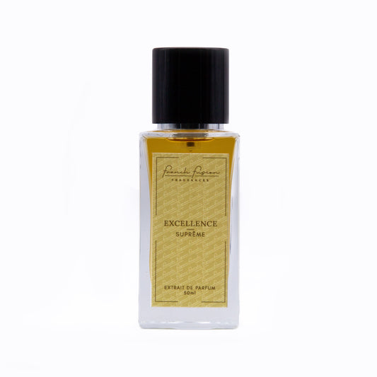 Excellence Suprême – parfum de luxe mixte, flacon face élégant bois et vanille