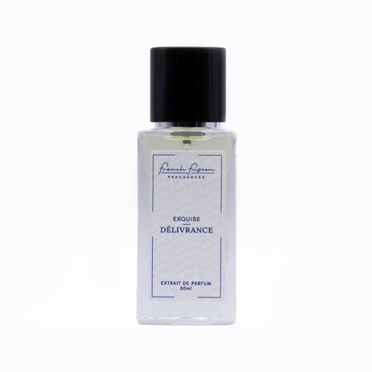 Exquise Délivrance – parfum floral mixte rare, flacon face élégant